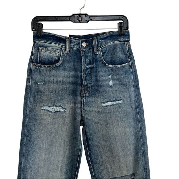 7 For All Mankind Blue Easy Straight Distressed Denim Jeans Size 24 - Picture 5 of 10